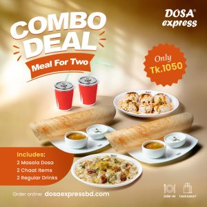 Combo Deal Meal for Two - 2 Masala Dosa 2 Chaat Items 2 Regular Drinks